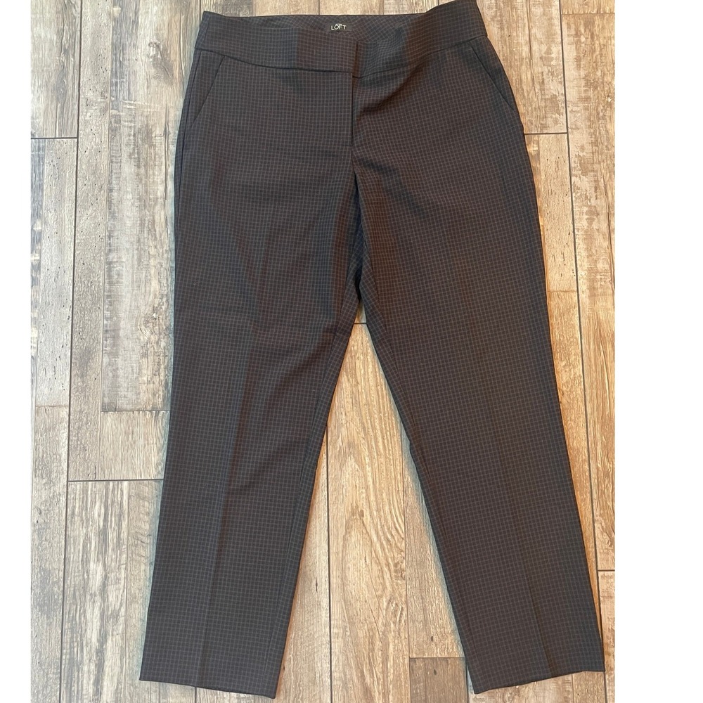 Ann Taylor Loft Marisa Trousers Womens 10 Black / Brown Check Plaid Dress Pants